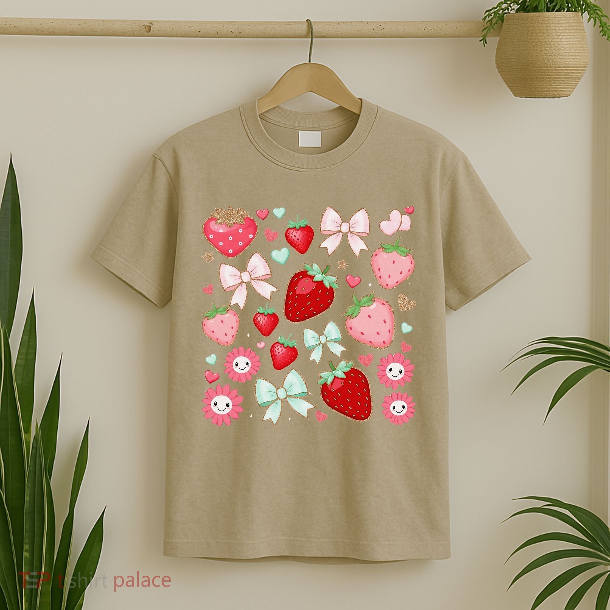 Cute Strawberry Preppy Bow Heart Kawaii Boho Coquette T-Shirt