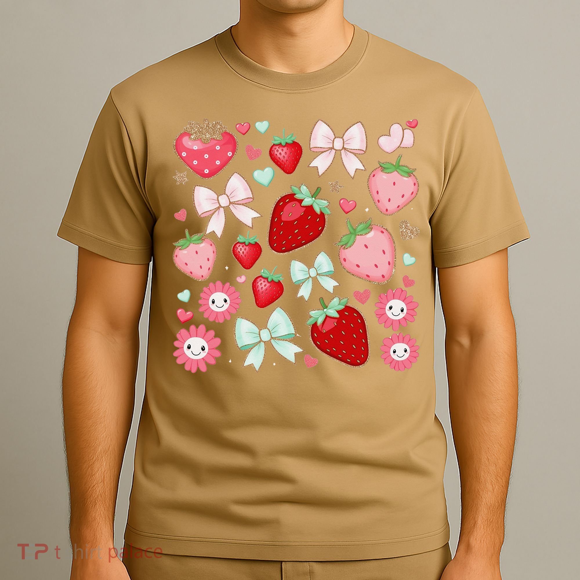 Cute Strawberry Preppy Bow Heart Kawaii Boho Coquette T-Shirt