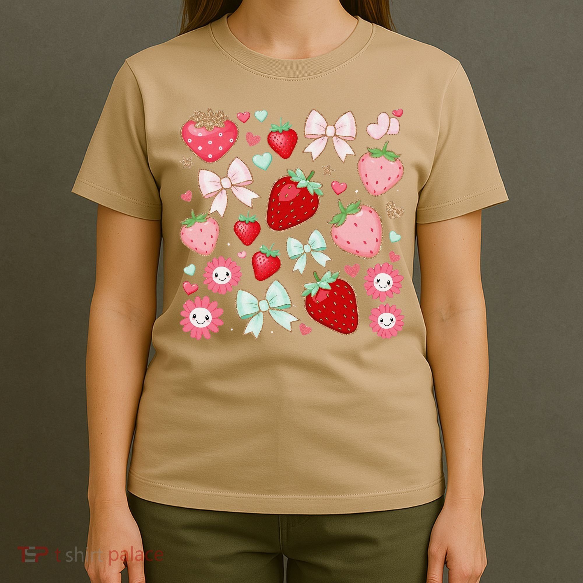 Cute Strawberry Preppy Bow Heart Kawaii Boho Coquette T-Shirt