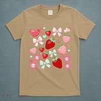 Cute Strawberry Preppy Bow Heart Kawaii Boho Coquette T-Shirt thumb 5