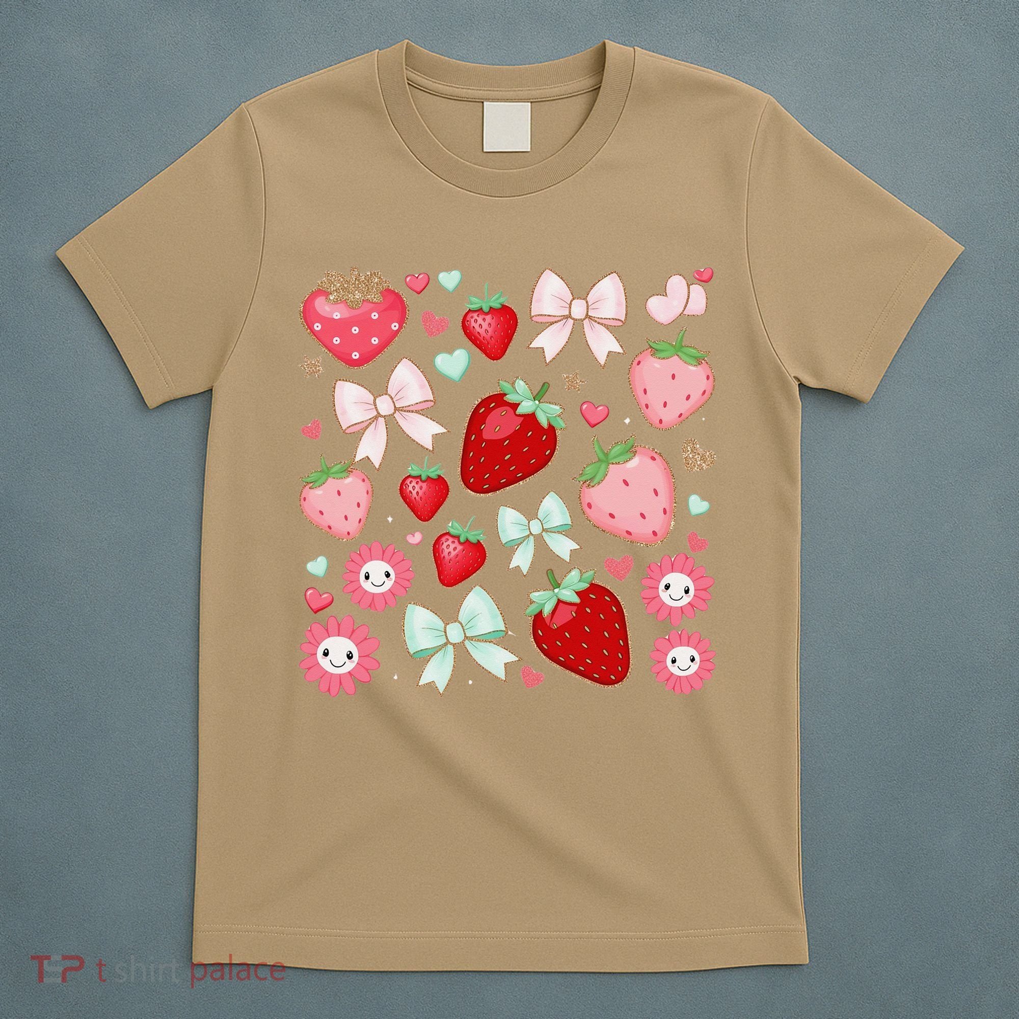Cute Strawberry Preppy Bow Heart Kawaii Boho Coquette T-Shirt