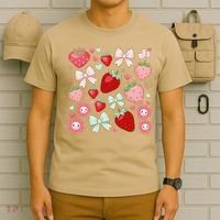 Cute Strawberry Preppy Bow Heart Kawaii Boho Coquette T-Shirt thumb 6