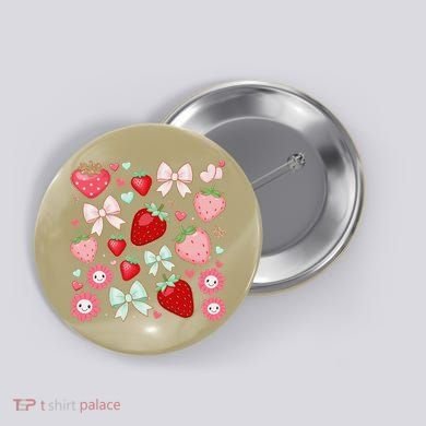Cute Strawberry Preppy Bow Heart Kawaii Boho Coquette Button