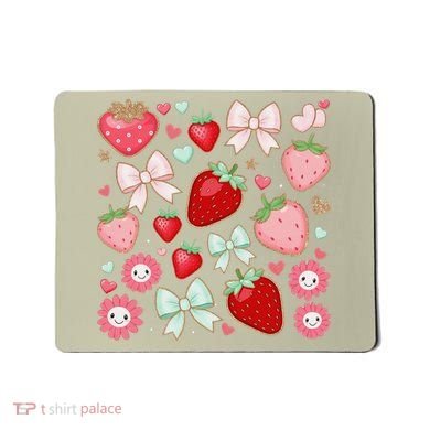 Cute Strawberry Preppy Bow Heart Kawaii Boho Coquette Mousepad
