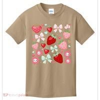 Cute Strawberry Preppy Bow Heart Kawaii Boho Coquette Kids T-Shirt thumb 0