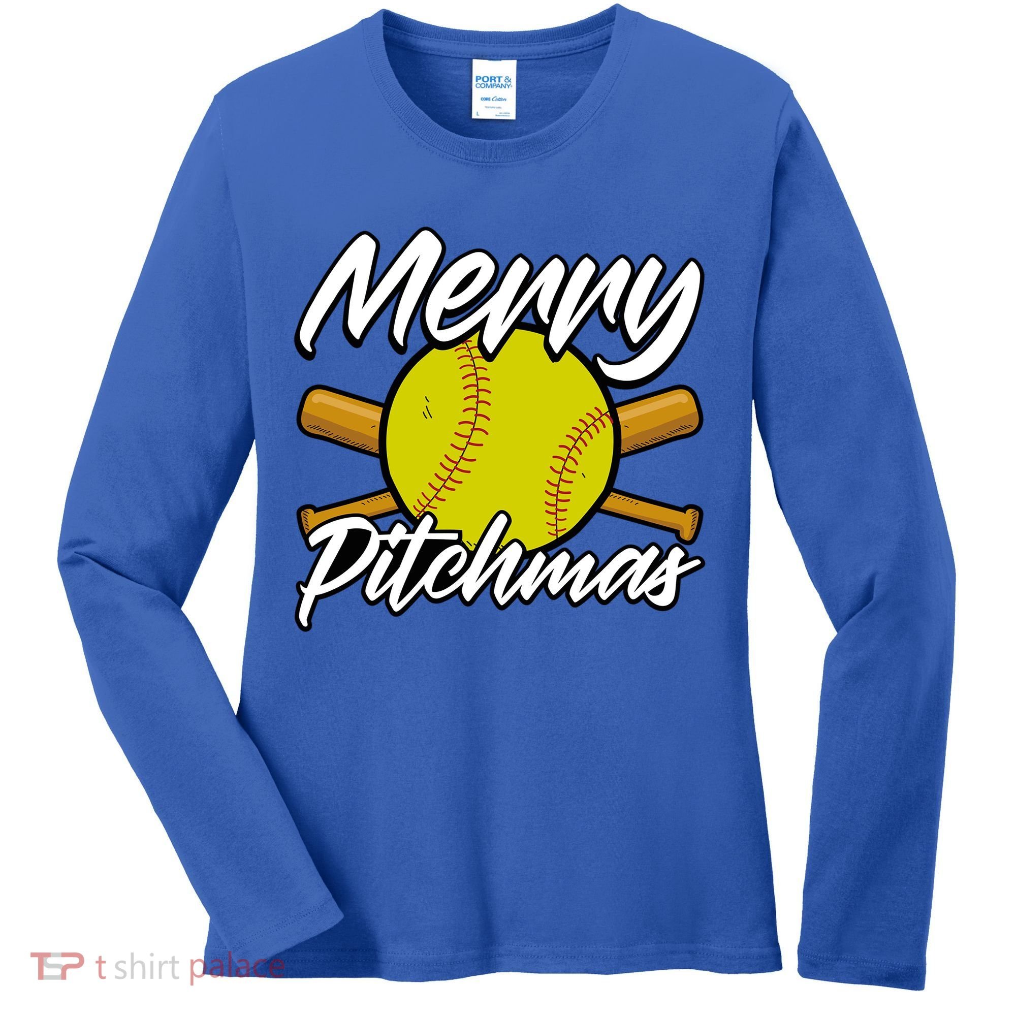 Christmas Softball Player Santa Claus Xmas Day Sport Cute Gift Women's Long Sleeve Shirt