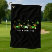 Cute St Patrick's Day Just A Lucky Dog Dachshunds Golf Towel thumb 1