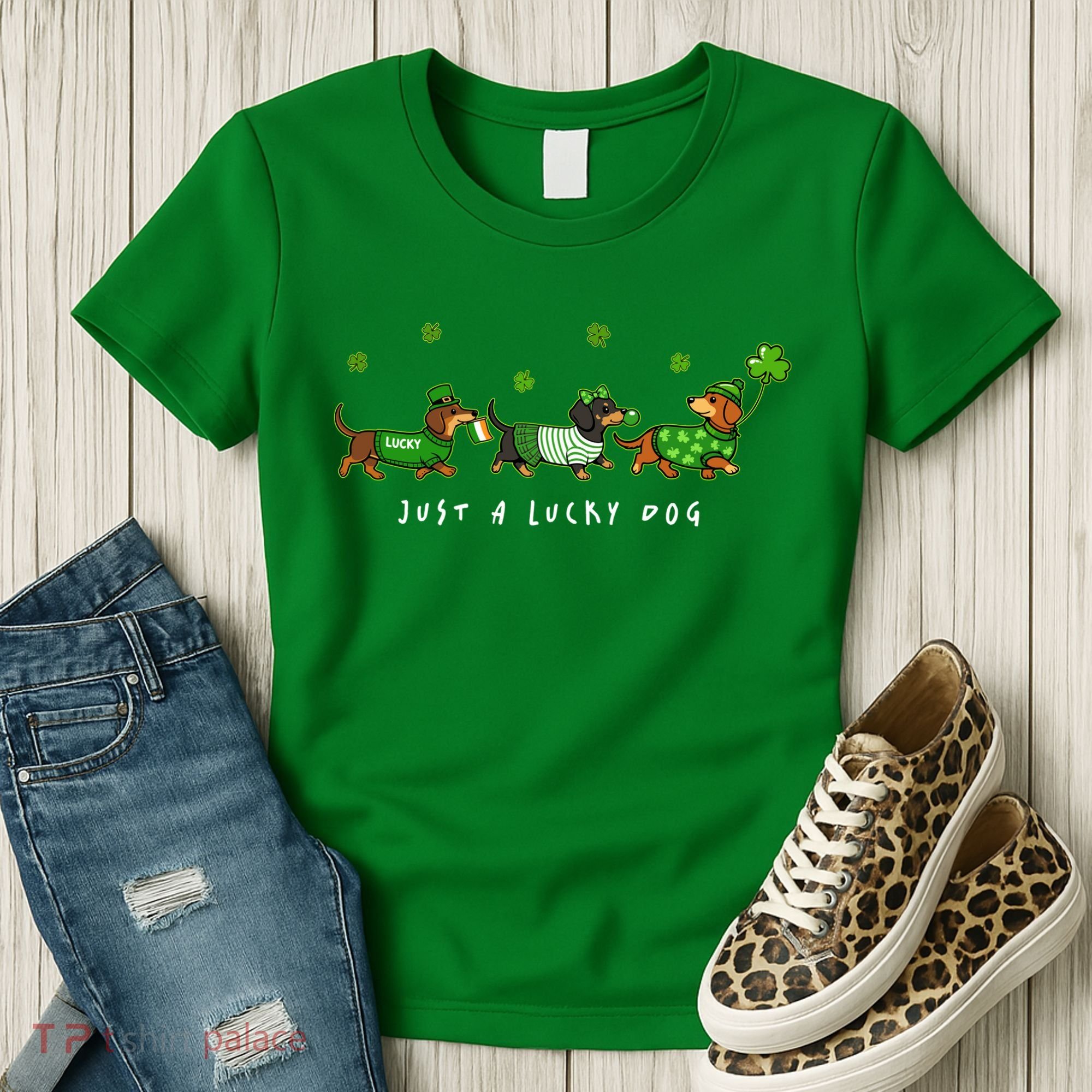 Cute St Patrick's Day Just A Lucky Dog Dachshunds Women's T-Shirt