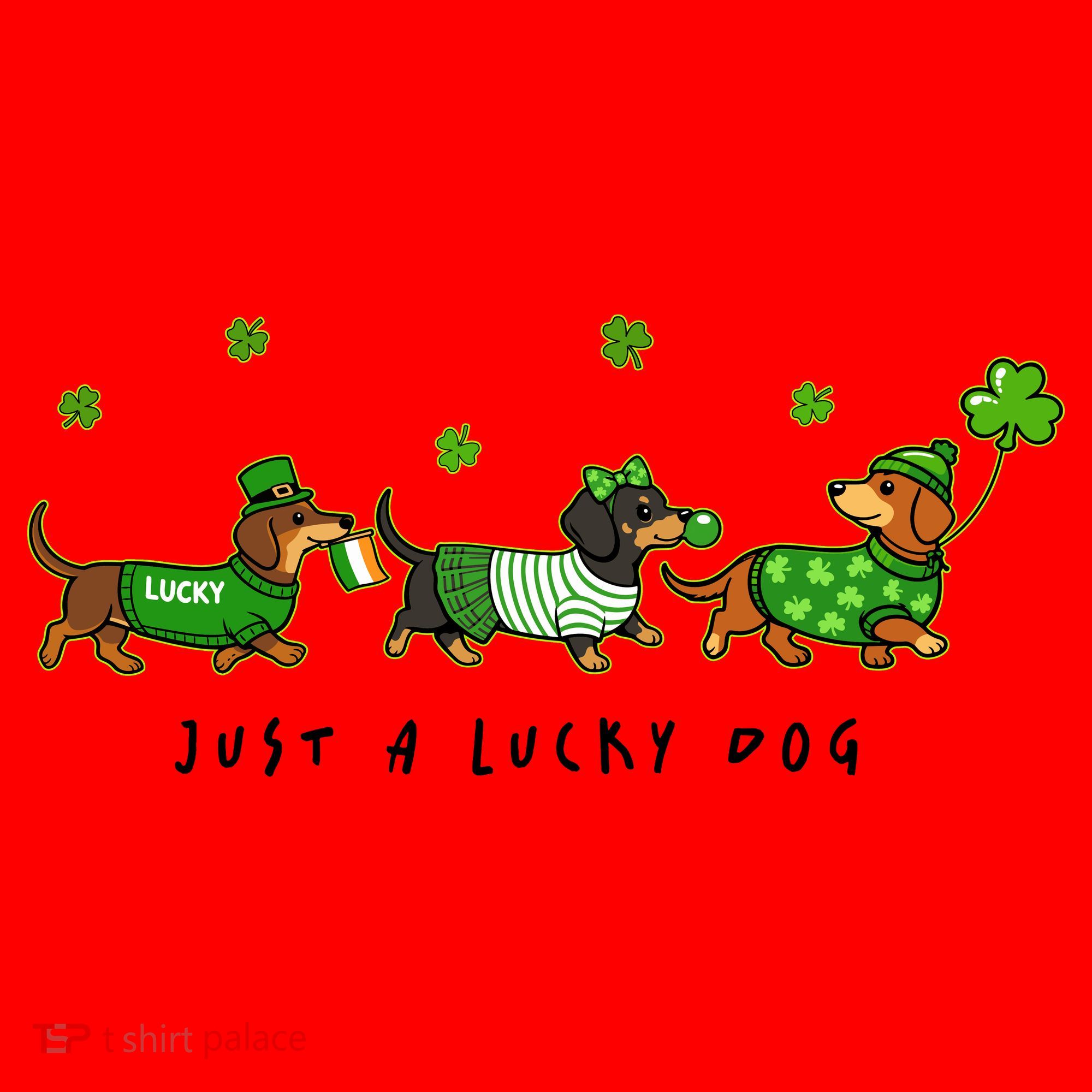 Cute St Patrick's Day Just A Lucky Dog Dachshunds Santa Hat