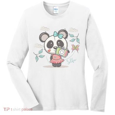 Cute Selfie Panda Girl Women's Long Sleeve Shirt