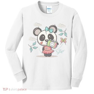 Cute Selfie Panda Girl Kids Long Sleeve Shirt
