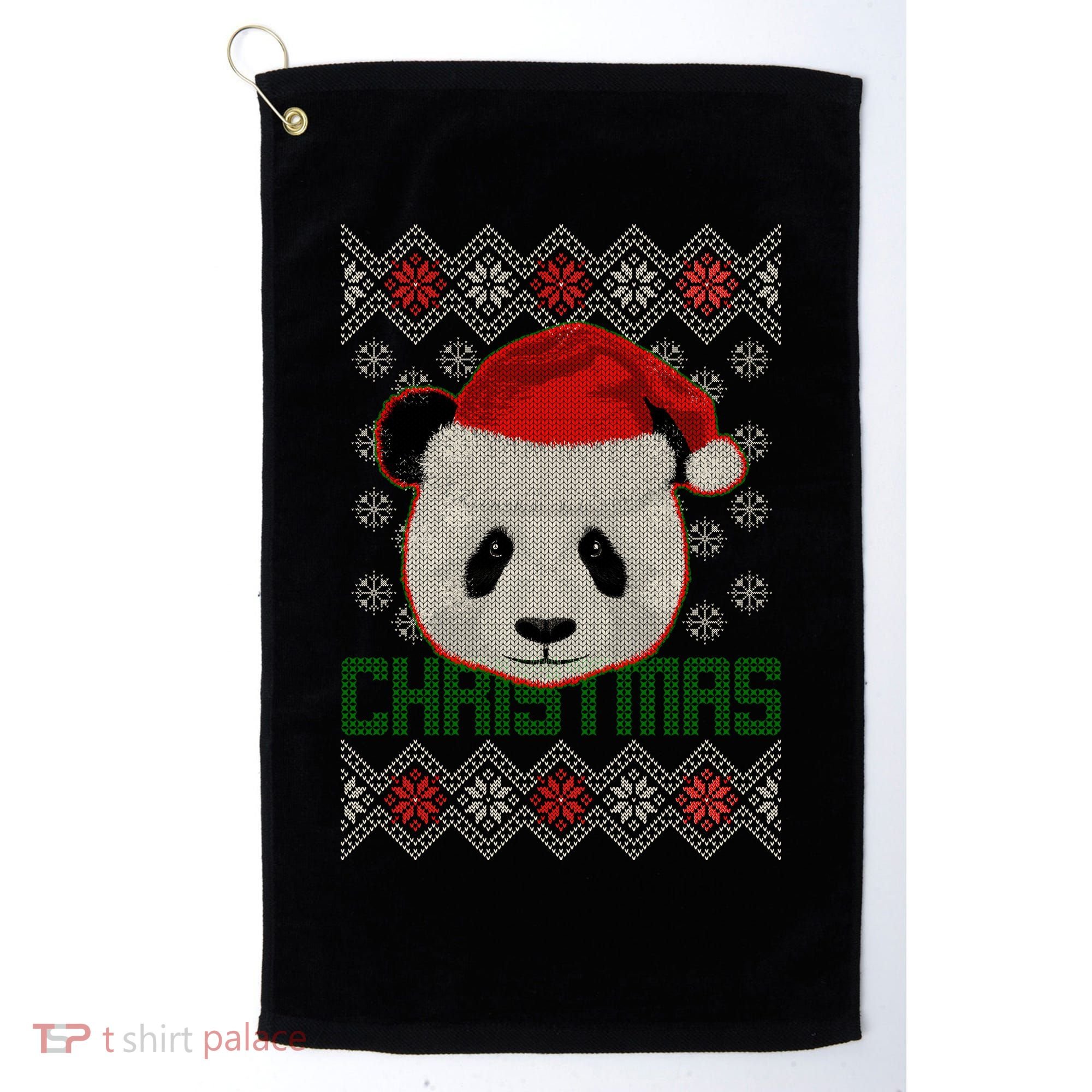 Cute Santa Panda Ugly Christmas Sweater Golf Towel