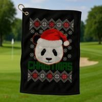 Cute Santa Panda Ugly Christmas Sweater Golf Towel thumb 1