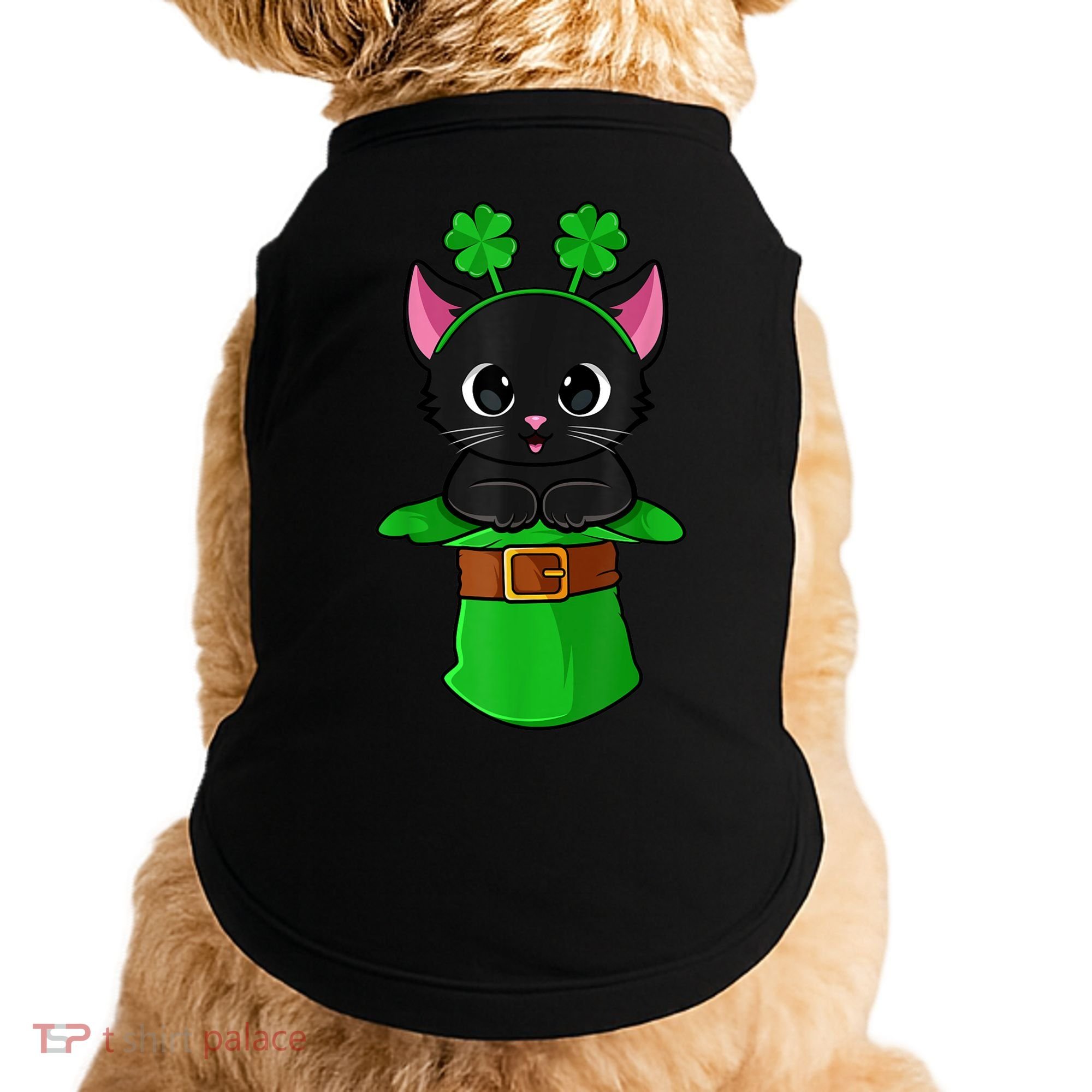 Cat St Patricks Day Leprechaun Shamrock Kitten Girls Boys Doggie Tank