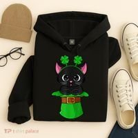 Cat St Patricks Day Leprechaun Shamrock Kitten Girls Boys Hoodie thumb 4