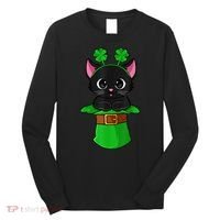 Cat St Patricks Day Leprechaun Shamrock Kitten Girls Boys Long Sleeve Shirt thumb 0