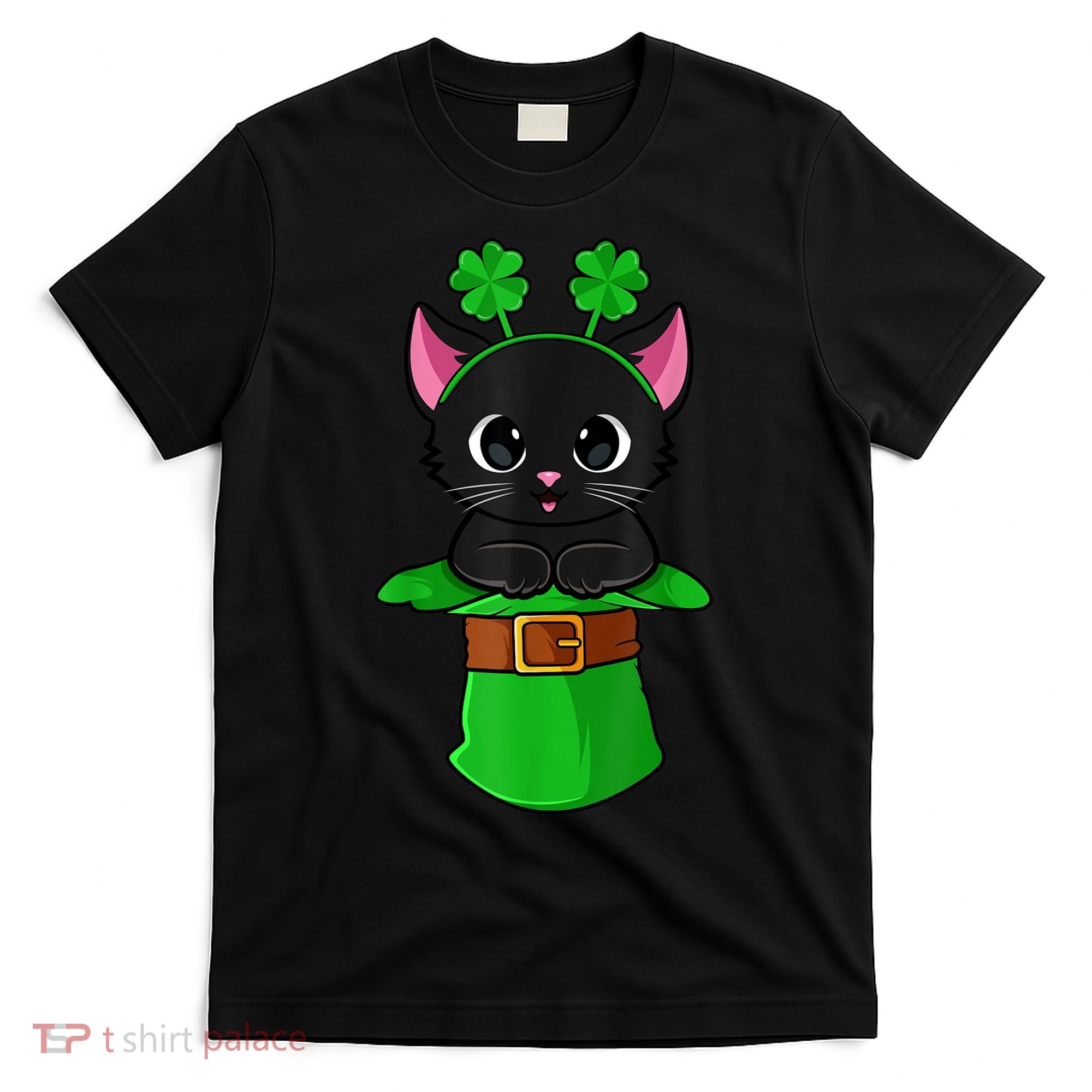 Cat St Patricks Day Leprechaun Shamrock Kitten Girls Boys T-Shirt