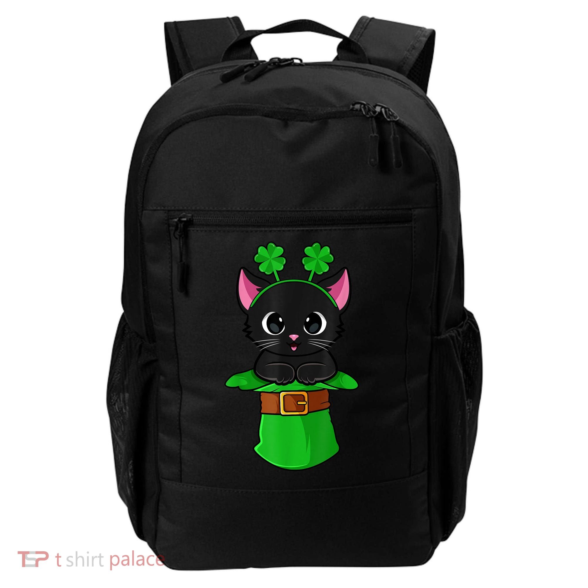 Cat St Patricks Day Leprechaun Shamrock Kitten Girls Boys Backpack