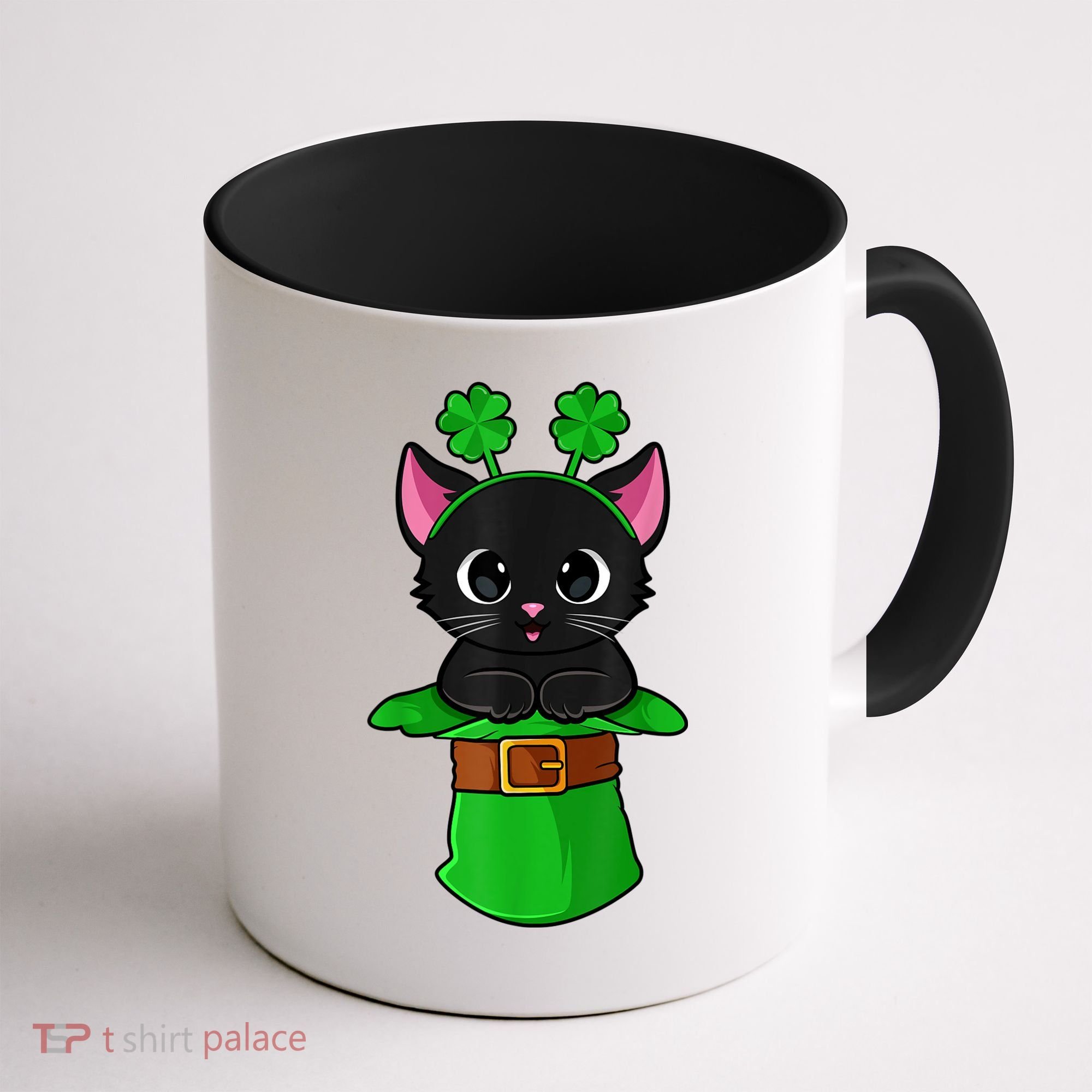 Cat St Patricks Day Leprechaun Shamrock Kitten Girls Boys Coffee Mug