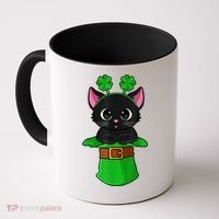 Cat St Patricks Day Leprechaun Shamrock Kitten Girls Boys Coffee Mug thumb 0