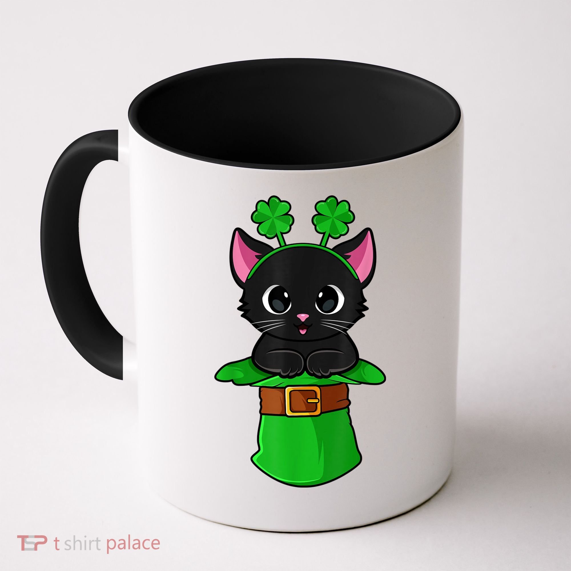 Cat St Patricks Day Leprechaun Shamrock Kitten Girls Boys Coffee Mug
