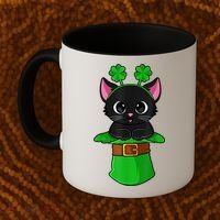 Cat St Patricks Day Leprechaun Shamrock Kitten Girls Boys Coffee Mug thumb 2