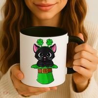 Cat St Patricks Day Leprechaun Shamrock Kitten Girls Boys Coffee Mug thumb 3