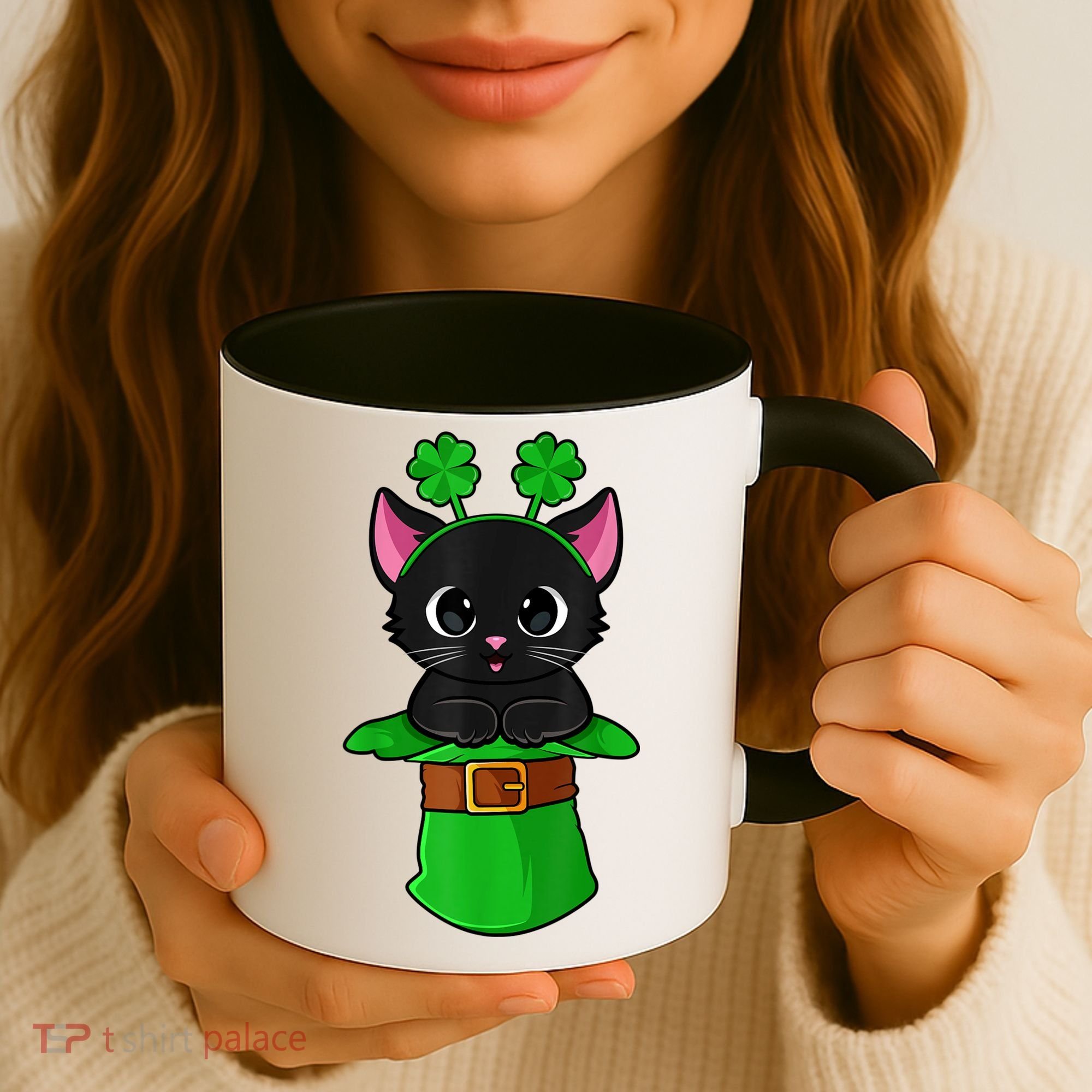 Cat St Patricks Day Leprechaun Shamrock Kitten Girls Boys Coffee Mug