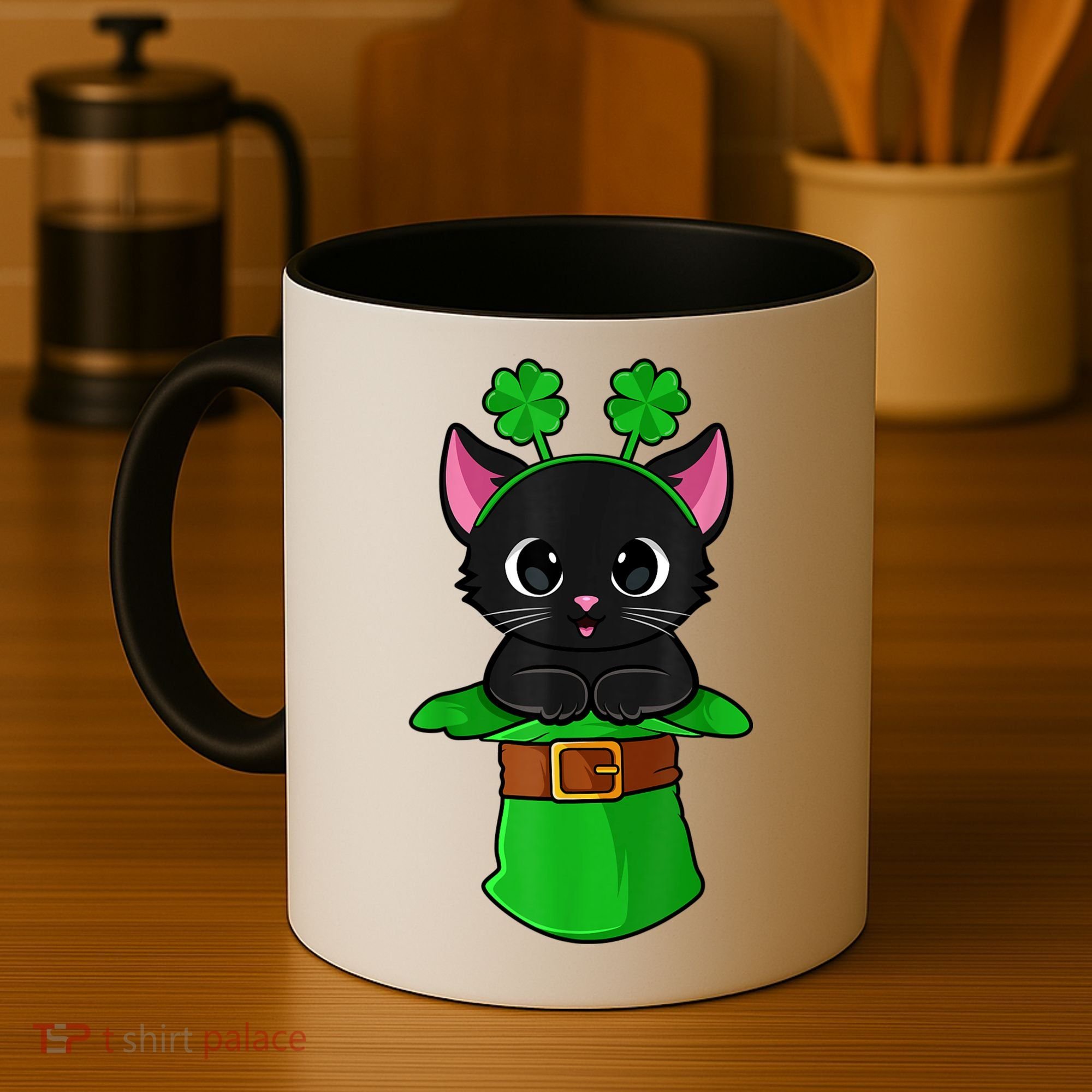 Cat St Patricks Day Leprechaun Shamrock Kitten Girls Boys Coffee Mug