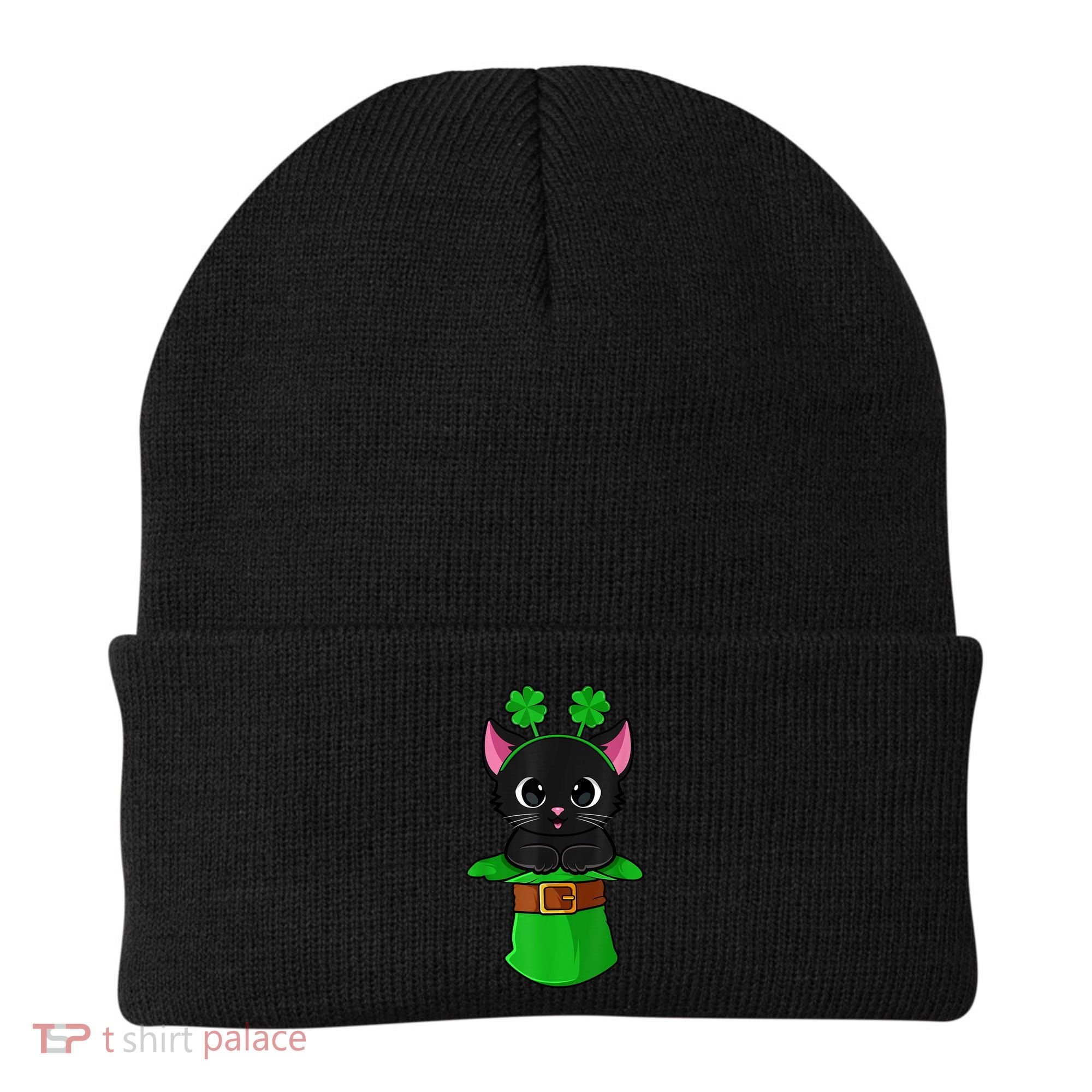 Cat St Patricks Day Leprechaun Shamrock Kitten Girls Boys Beanie
