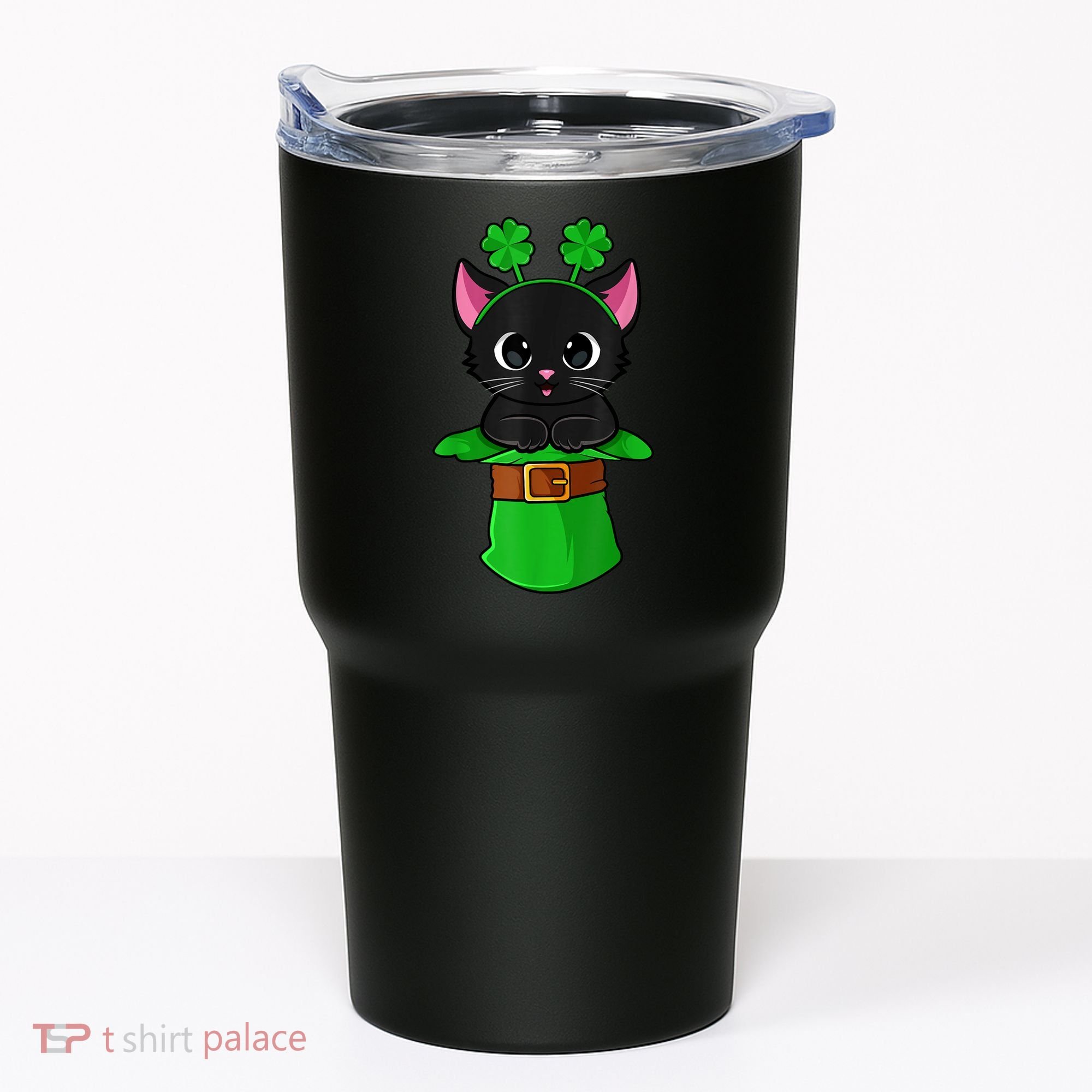 Cat St Patricks Day Leprechaun Shamrock Kitten Girls Boys Tumbler