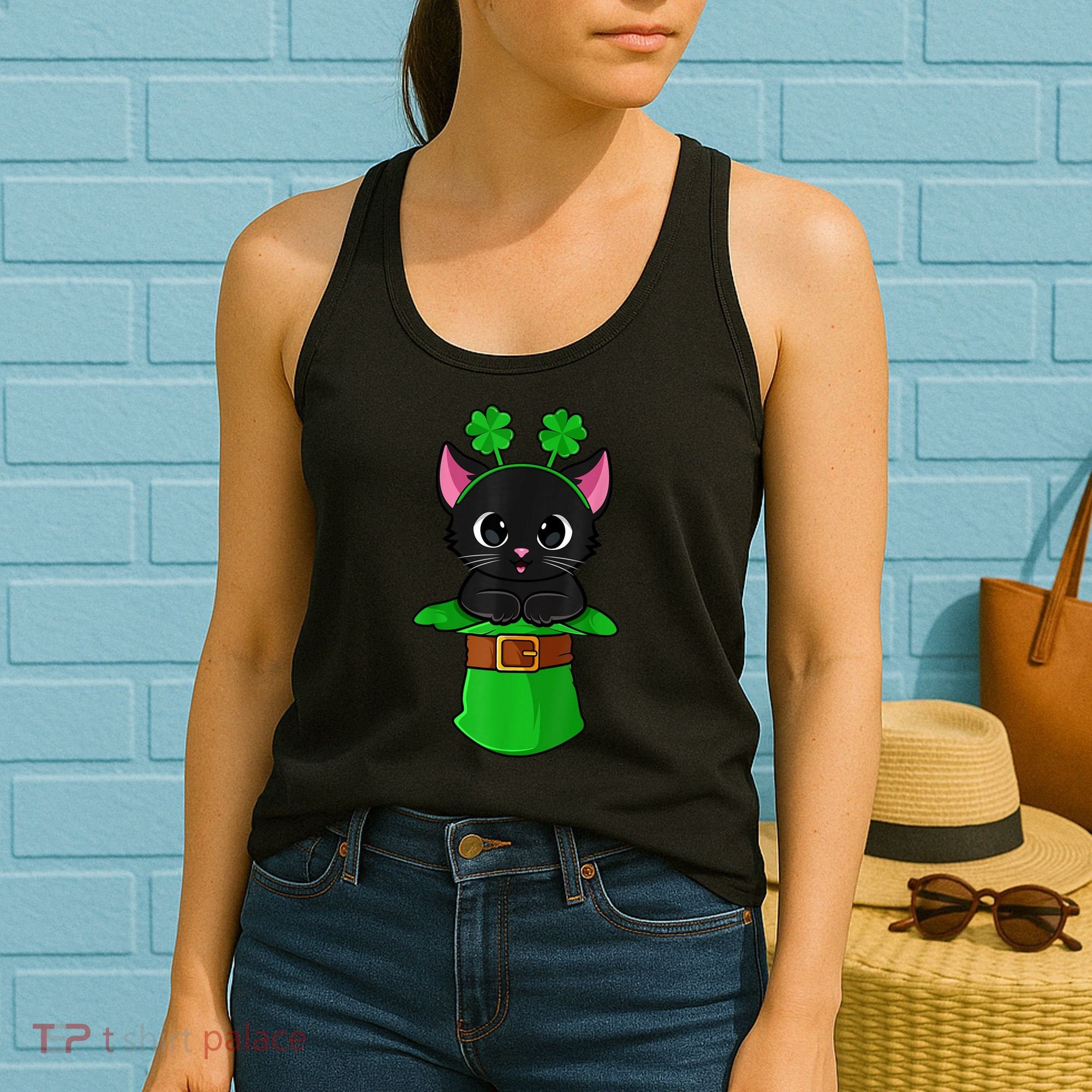 Cat St Patricks Day Leprechaun Shamrock Kitten Girls Boys Women's Tank Top