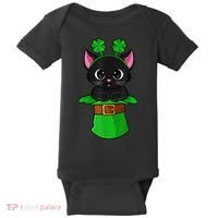 Cat St Patricks Day Leprechaun Shamrock Kitten Girls Boys Baby Bodysuit thumb 0