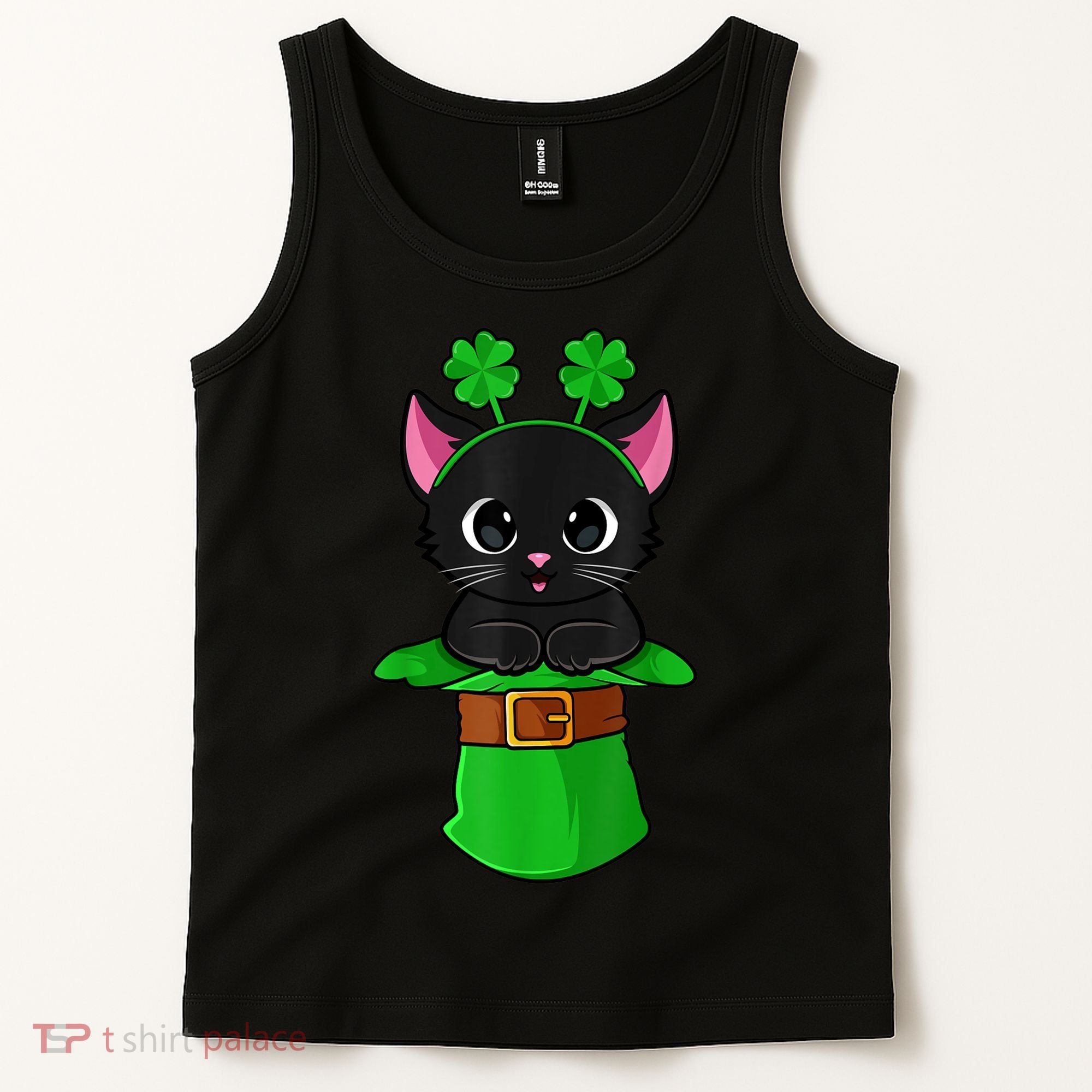 Cat St Patricks Day Leprechaun Shamrock Kitten Girls Boys Tank Top