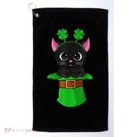 Cat St Patricks Day Leprechaun Shamrock Kitten Girls Boys Golf Towel thumb 0