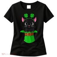 Cat St Patricks Day Leprechaun Shamrock Kitten Girls Boys Women's T-Shirt thumb 0