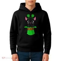 Cat St Patricks Day Leprechaun Shamrock Kitten Girls Boys Kids Hoodie thumb 4