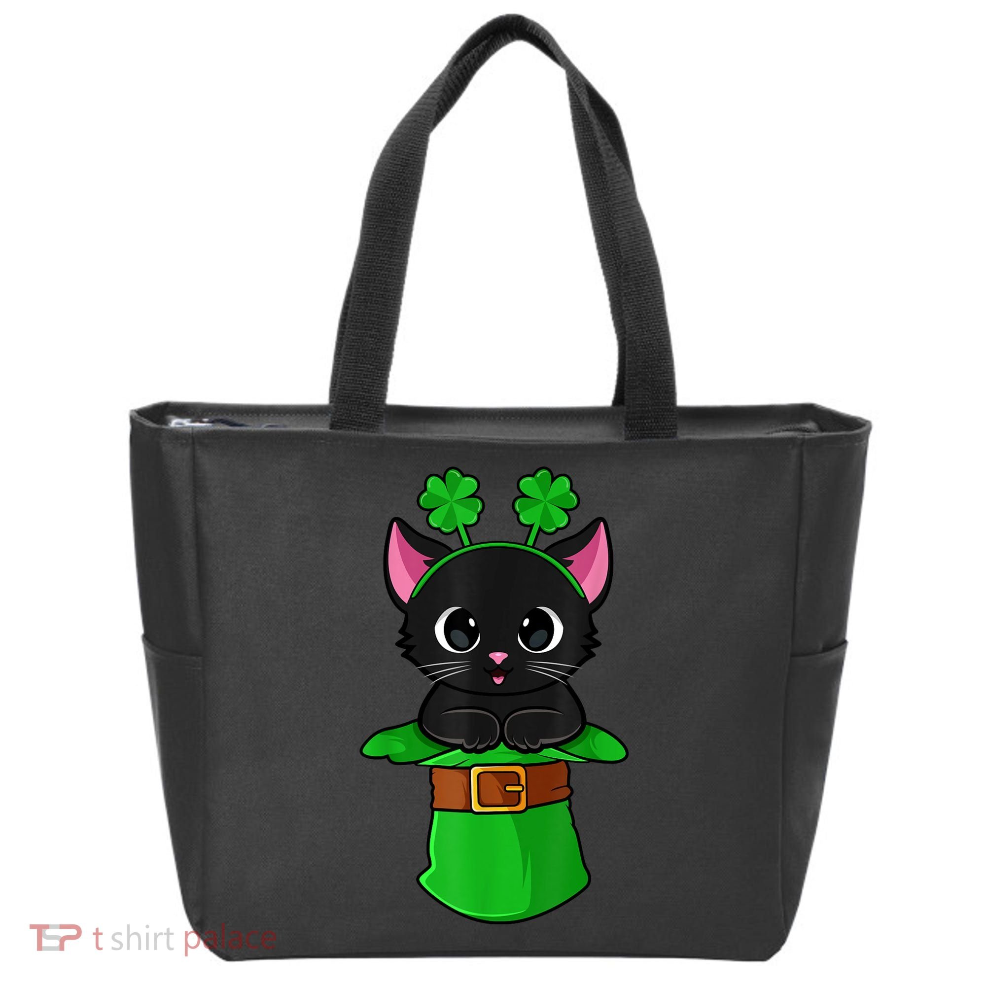 Cat St Patricks Day Leprechaun Shamrock Kitten Girls Boys Tote Bag