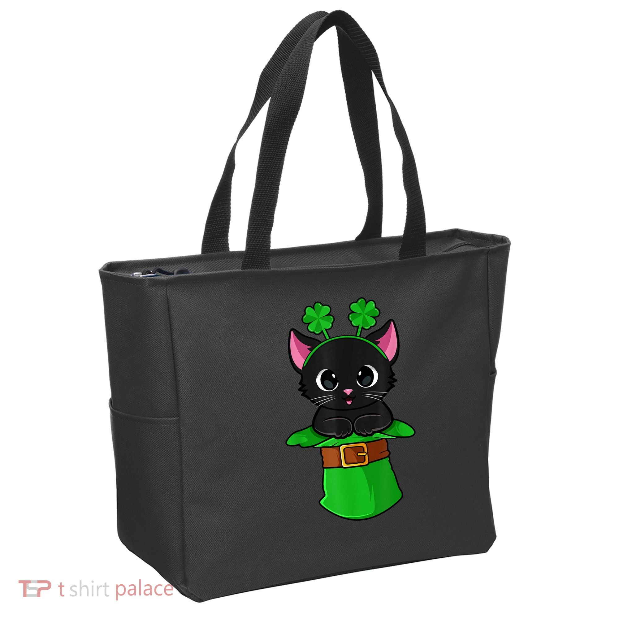 Cat St Patricks Day Leprechaun Shamrock Kitten Girls Boys Tote Bag
