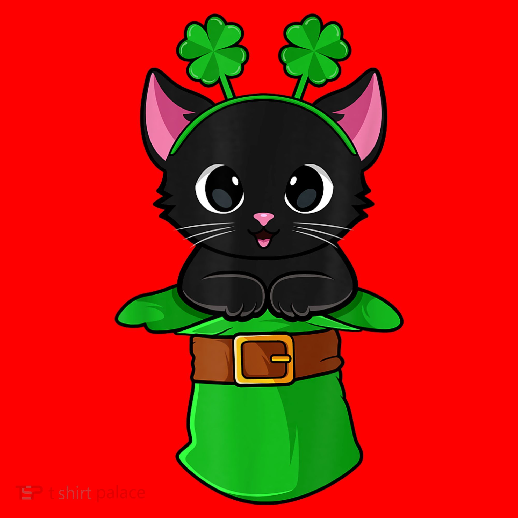 Cat St Patricks Day Leprechaun Shamrock Kitten Girls Boys Santa Hat
