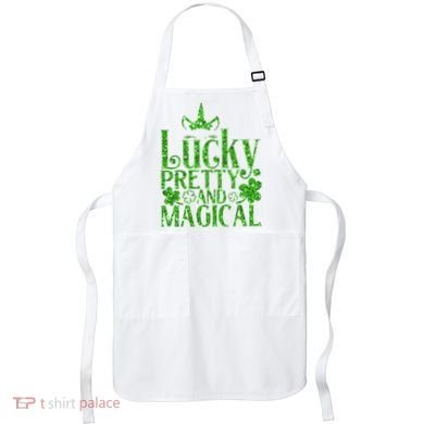 Cute St Patricks Day Lucky Pretty and Magical Apron