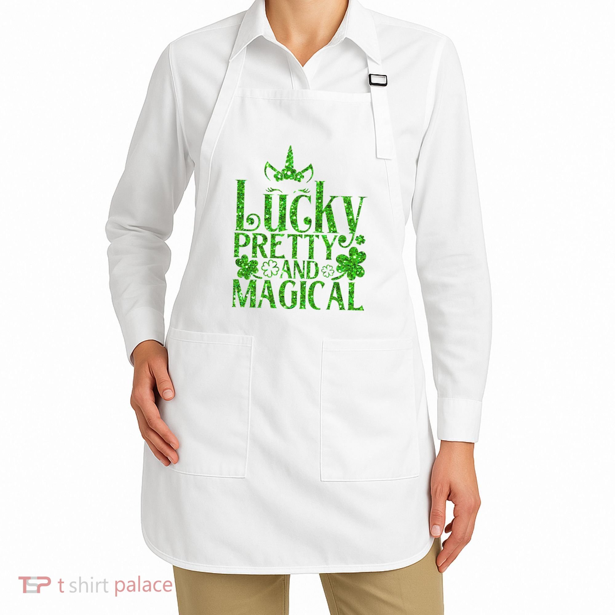 Cute St Patricks Day Lucky Pretty and Magical Apron