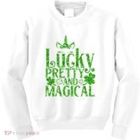Cute St Patricks Day Lucky Pretty and Magical Kids Sweatshirt thumb 0