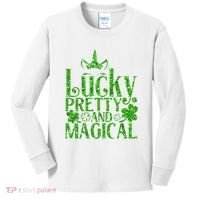 Cute St Patricks Day Lucky Pretty and Magical Kids Long Sleeve Shirt thumb 0