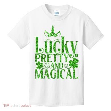 Cute St Patricks Day Lucky Pretty and Magical Kids T-Shirt