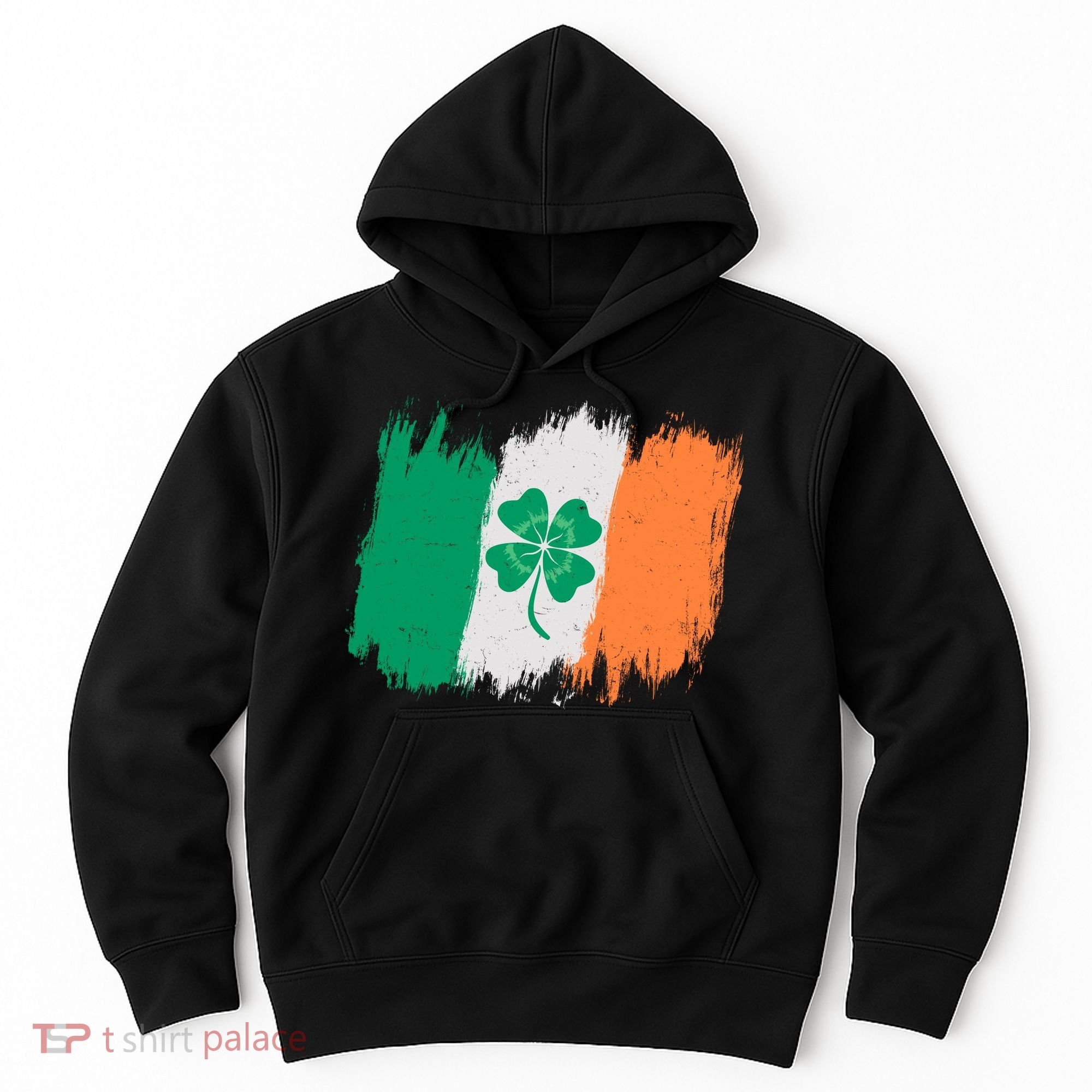 Cool St Patrick's Day Painted Distressed Irish Shamrock Flag Hoodie