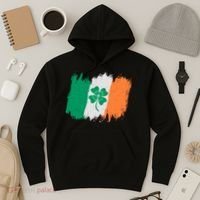 Cool St Patrick's Day Painted Distressed Irish Shamrock Flag Hoodie thumb 3