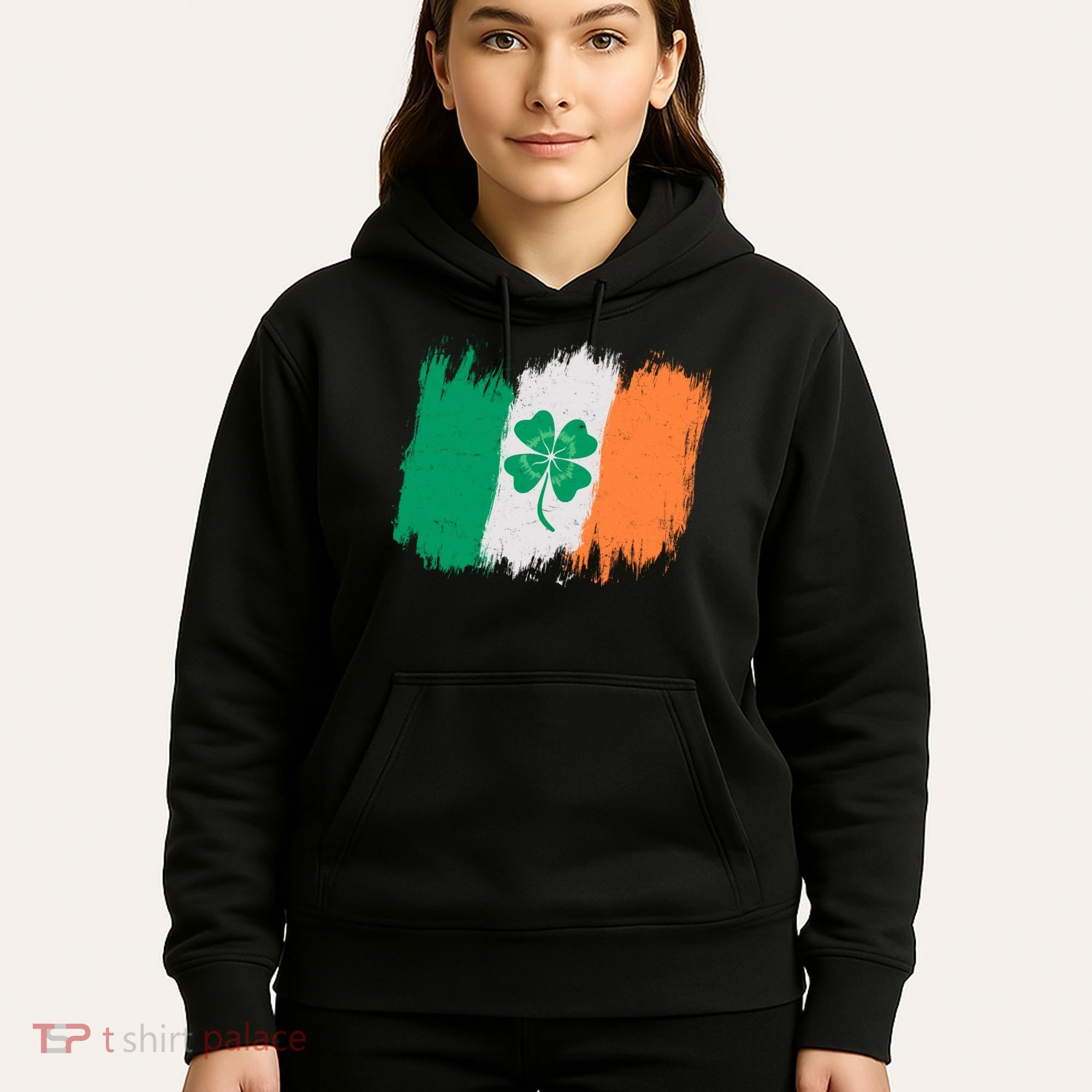 Cool St Patrick's Day Painted Distressed Irish Shamrock Flag Hoodie