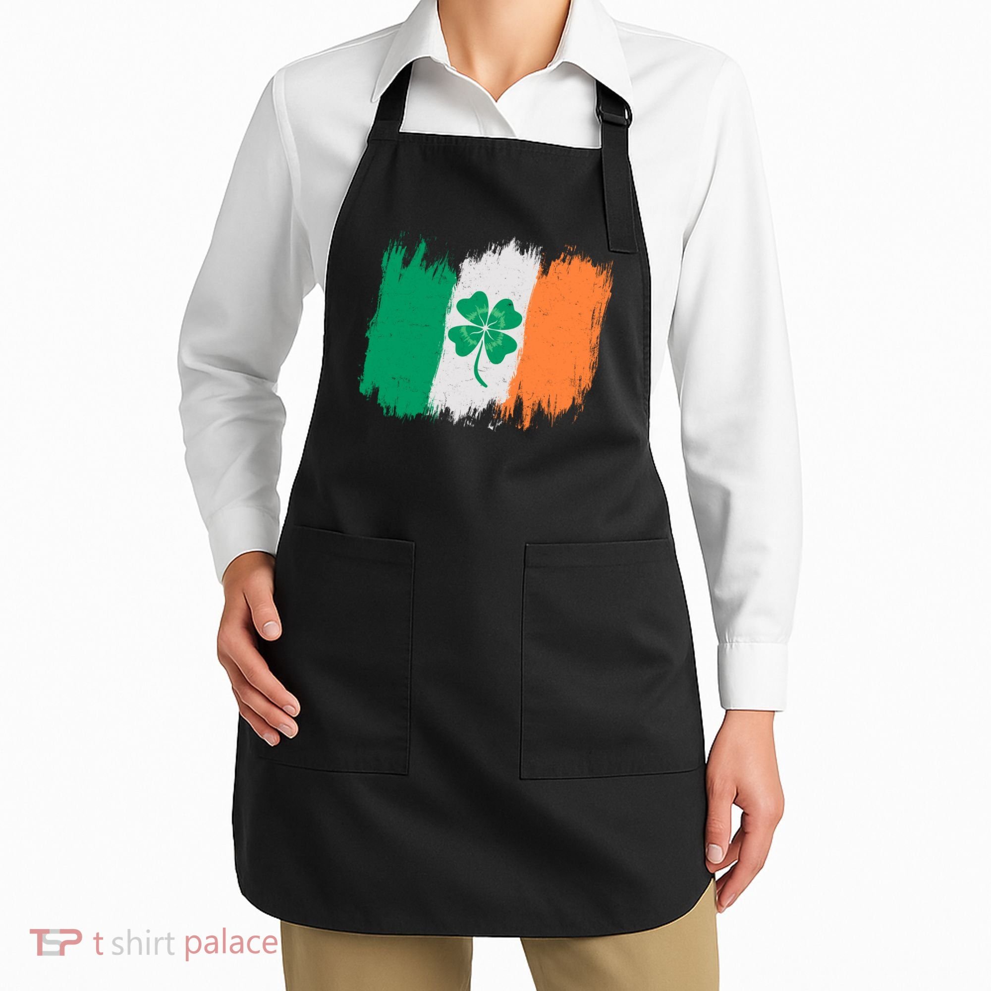 Cool St Patrick's Day Painted Distressed Irish Shamrock Flag Apron