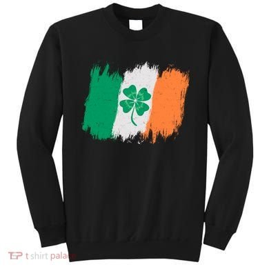 Cool St Patrick's Day Painted Distressed Irish Shamrock Flag Sweatshirt